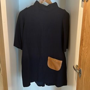 Lauren Moffatt, linen blend, with gold snap back closure, mock neck